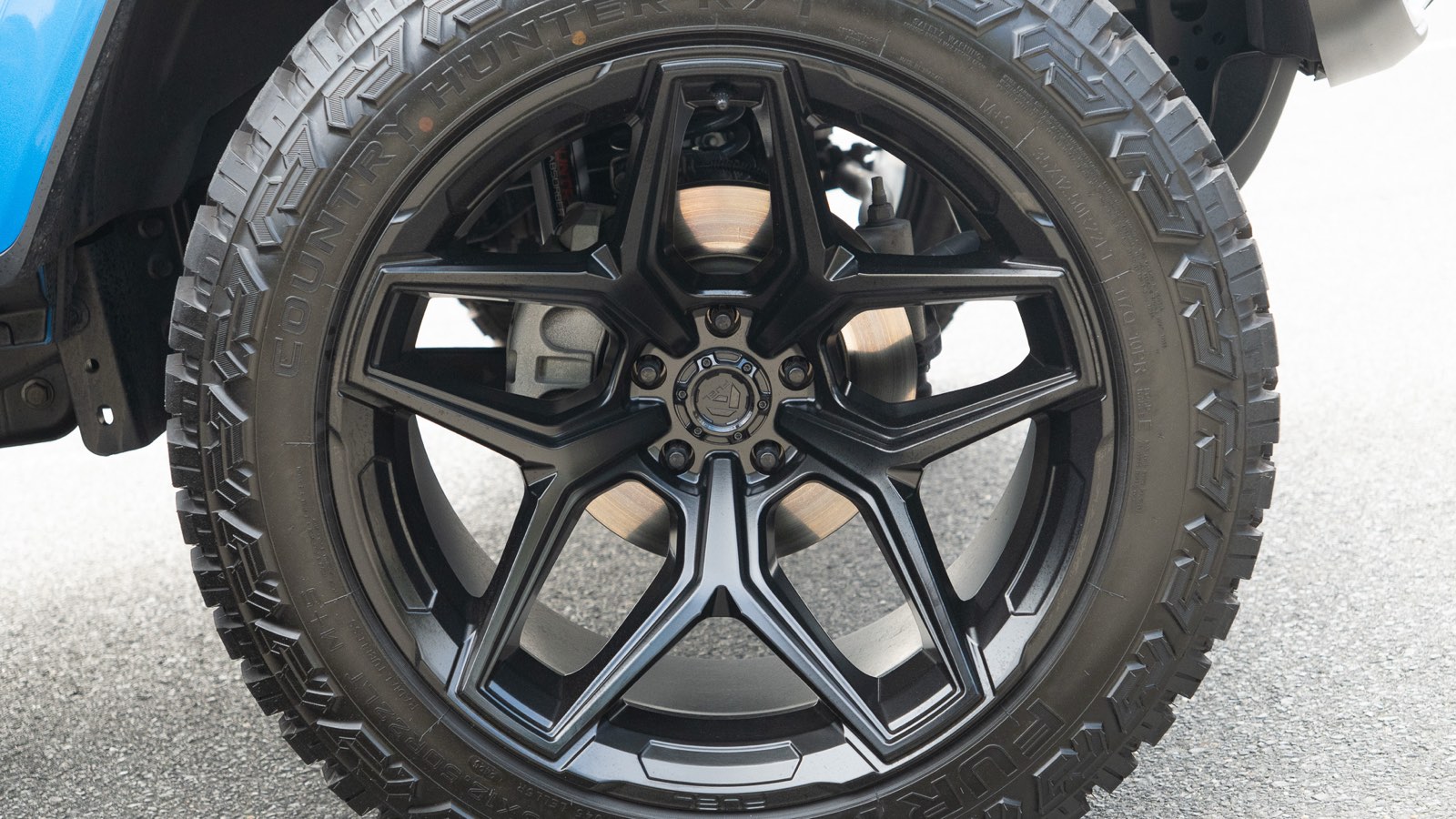 Cleaned wheel and tire on the Jeep Wrangler 4xe